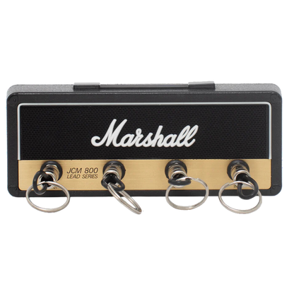 Key Holder inspired in the amplifier JCM 800 in Black and Brass color with logo of the brand in the midle