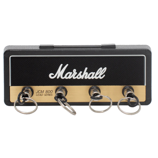 Key Holder inspired in the amplifier JCM 800 in Black and Brass color with logo of the brand in the midle