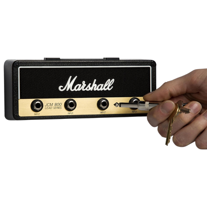 Key Holder inspired in the amplifier JCM 800 in Black and Brass color with logo of the brand in the midle