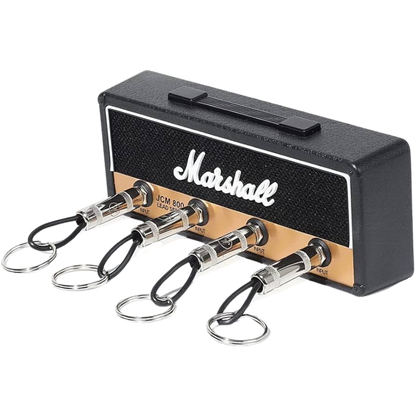 Key Holder inspired in the amplifier JCM 800 in Black and Brass color with logo of the brand in the midle