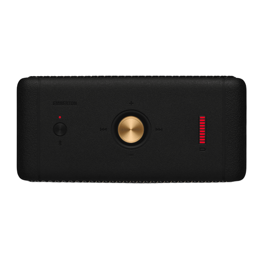 Bluetooth Speaker Emberton I Black and Brass. Battery with 20h playback, 360º Sound and waterproof material.