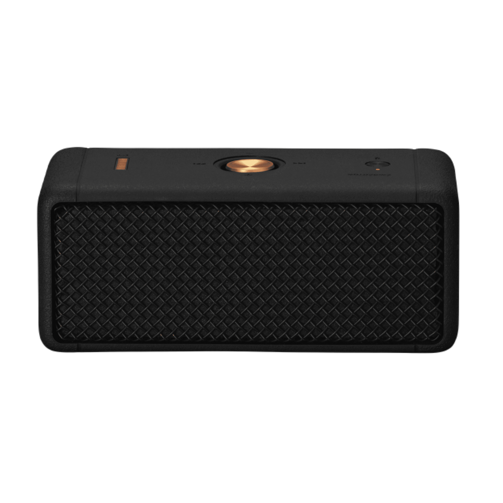 Bluetooth Speaker Emberton I Black and Brass. Battery with 20h playback, 360º Sound and waterproof material.