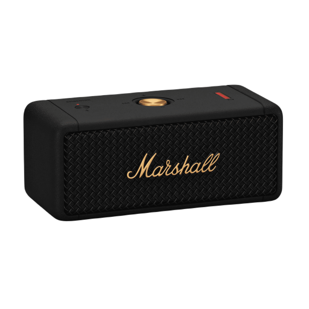 Bluetooth Speaker Emberton I Black and Brass. Battery with 20h playback, 360º Sound and waterproof material.