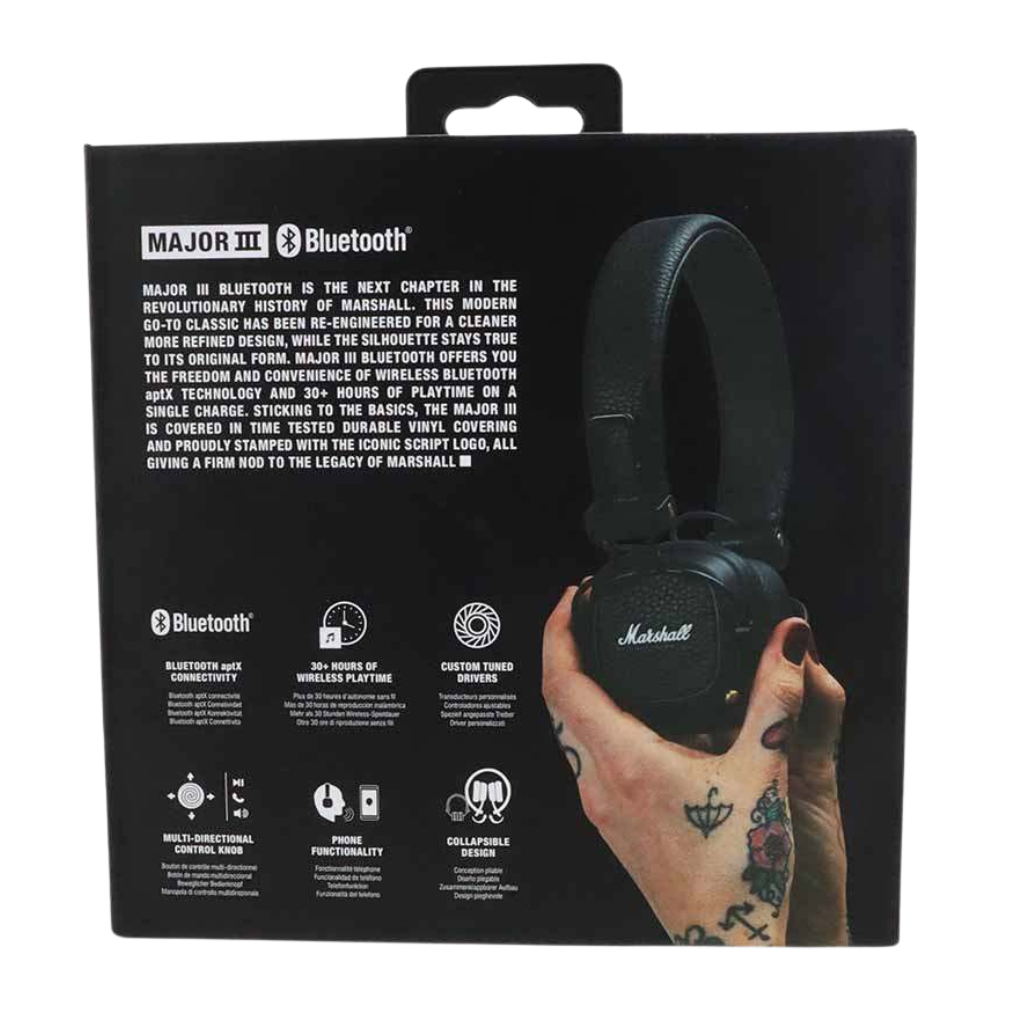 Wireless Headphone Major III black box. Bluetooth Headset with 30h of play time.