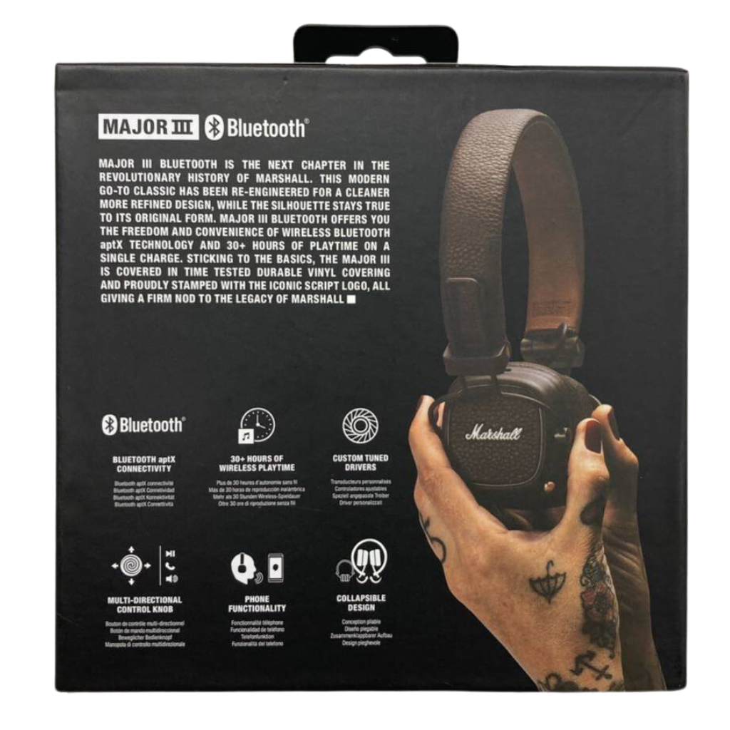 Wireless Headphone Major III brown box. Bluetooth Headset with 30h of play time.