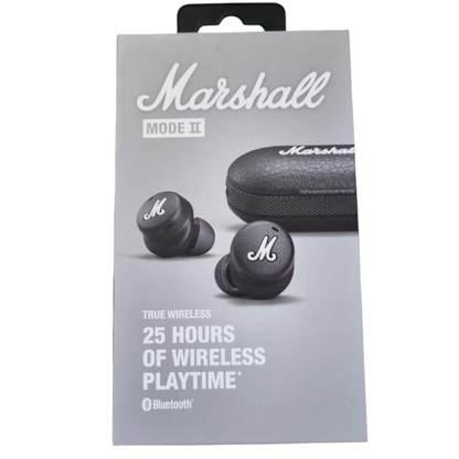 Mode II Box In-Ear Earbuds with Wireless Charge, Charging Case and Microphone in Black color.