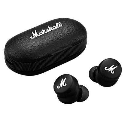 Mode II In-Ear Earbuds with Wireless Charge, Charging Case and Microphone in Black color.