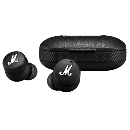 Mode II In-Ear Earbuds with Wireless Charge, Charging Case and Microphone in Black color.