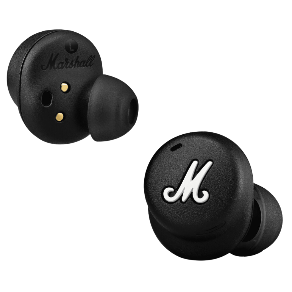 Mode II In-Ear Earbuds with Wireless Charge, Charging Case and Microphone in Black color.