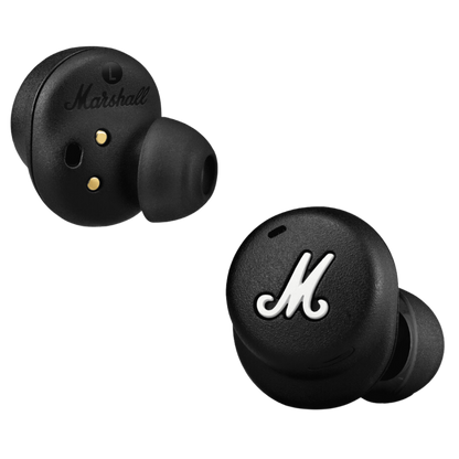 Mode II In-Ear Earbuds with Wireless Charge, Charging Case and Microphone in Black color.