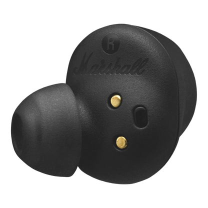 Mode II In-Ear Earbuds with Wireless Charge, Charging Case and Microphone in Black color.