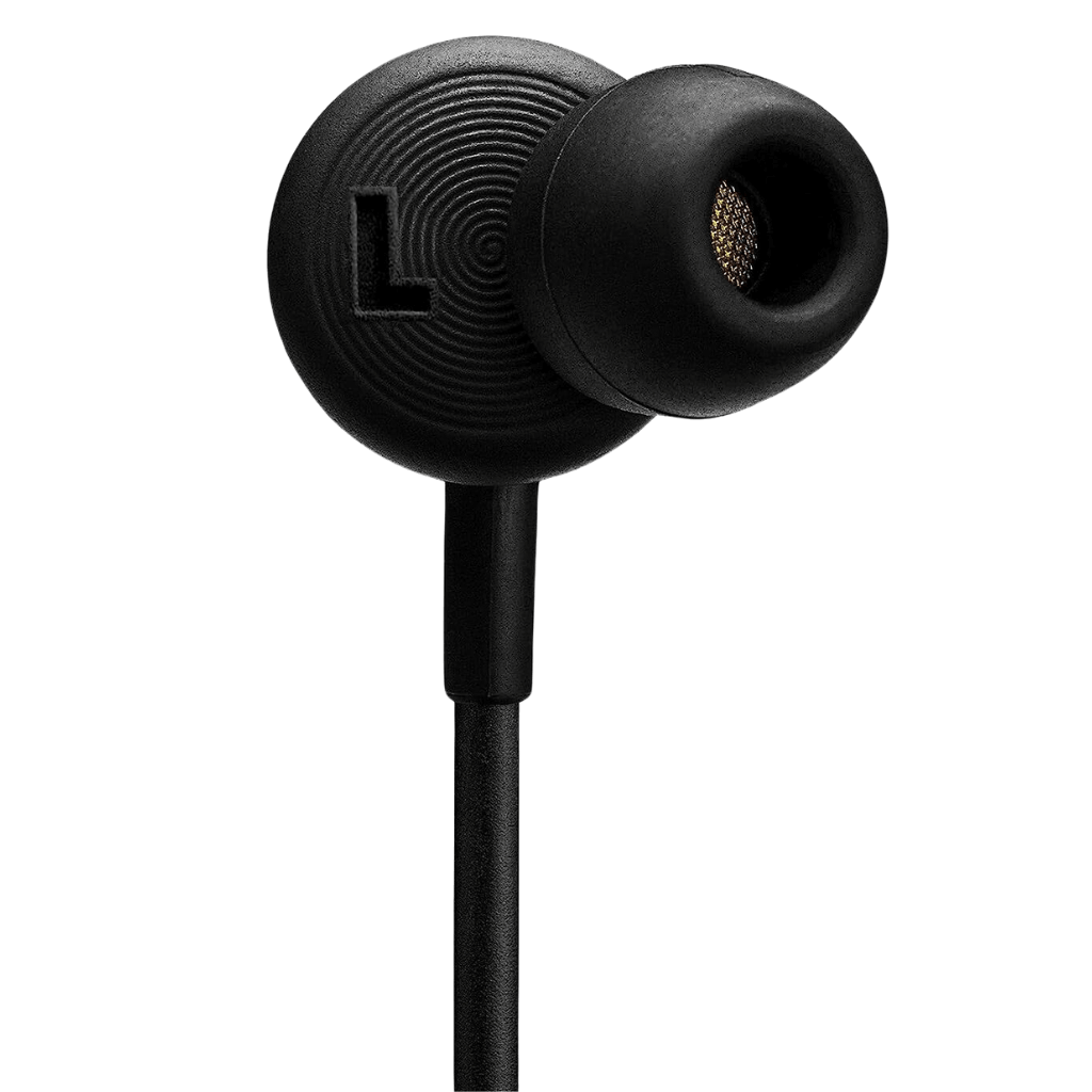 Mode EQ Wired In-Ear Earbuds in Black and Brass color. This headset also have micropohone for calls.