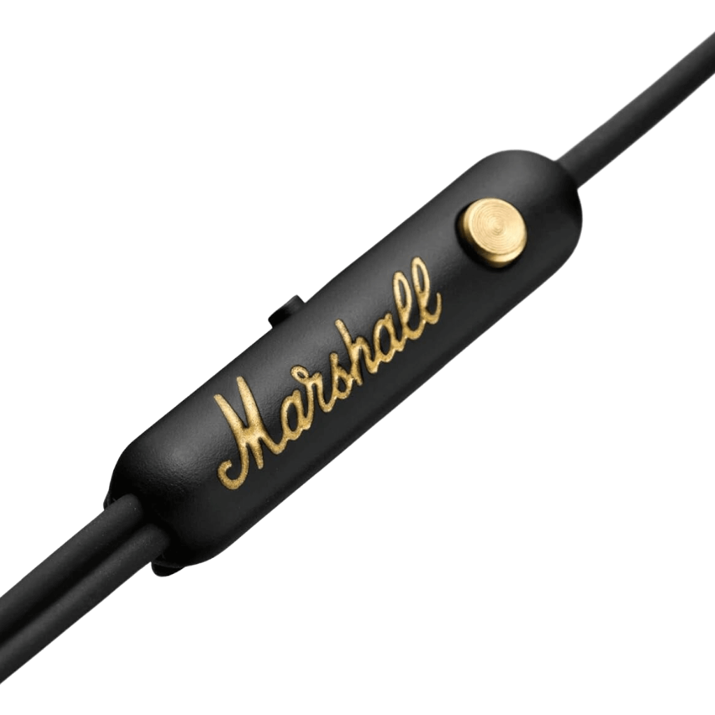 Mode EQ Wired In-Ear Earbuds in Black and Brass color. This headset also have micropohone for calls.
