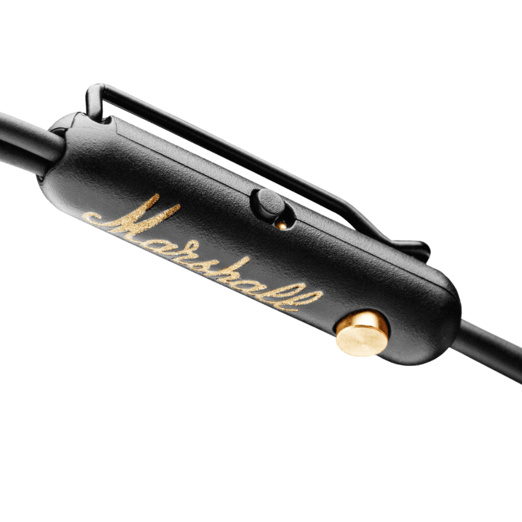 Mode EQ Wired In-Ear Earbuds in Black and Brass color. This headset also have micropohone for calls.