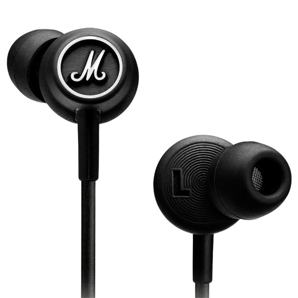 Mode Wired In-Ear Earbuds in Black and White color. This headset also have micropohone for calls.