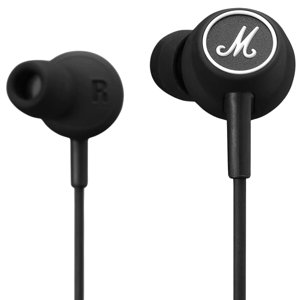 Mode Wired In-Ear Earbuds in Black and White color. This headset also have micropohone for calls.