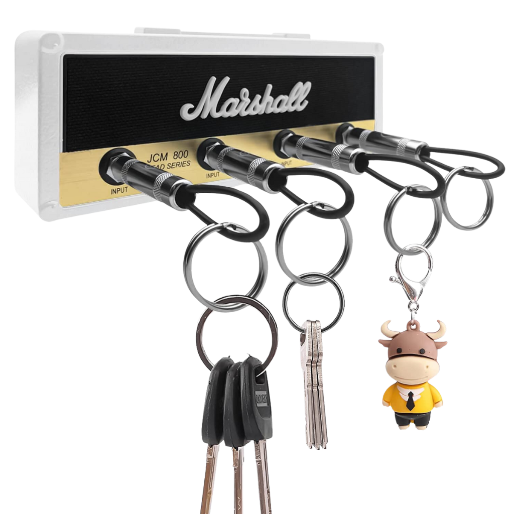 Key Holder inspired in the amplifier JCM 800 in Black and Brass color with logo of the brand in the midle