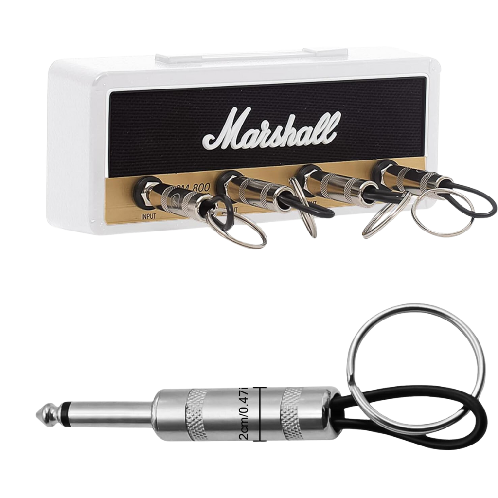 Key Holder inspired in the amplifier JCM 800 in Black and Brass color with logo of the brand in the midle