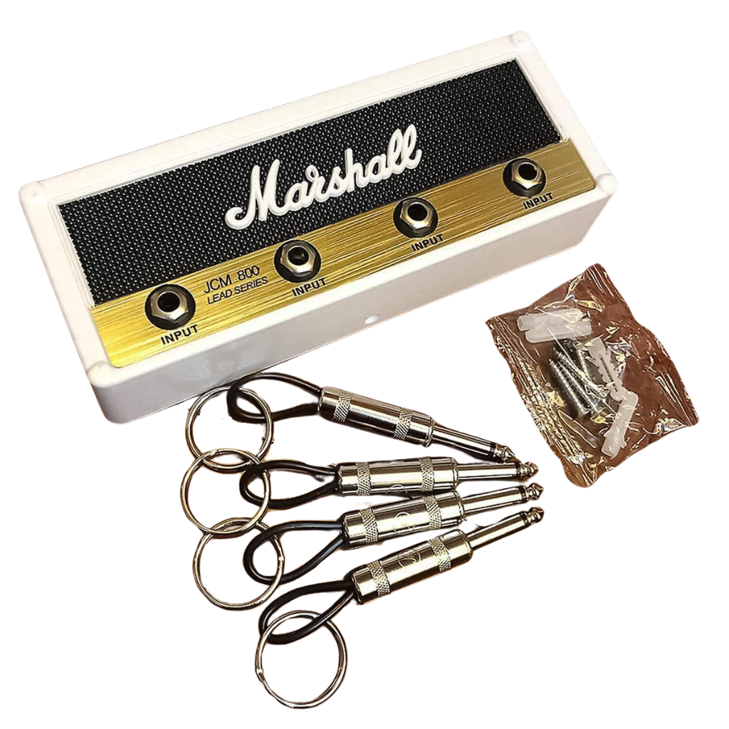 Key Holder inspired in the amplifier JCM 800 in Black and Brass color with logo of the brand in the midle