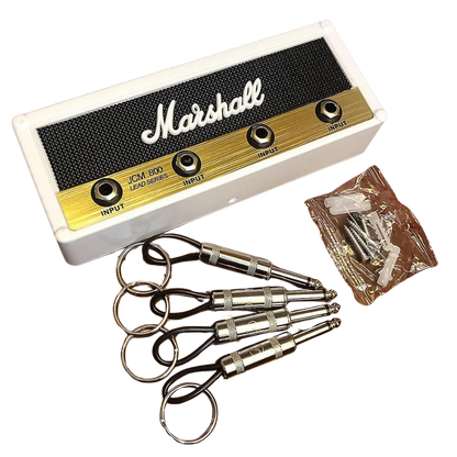 Key Holder inspired in the amplifier JCM 800 in Black and Brass color with logo of the brand in the midle