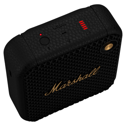 Portable Bluetooth Speaker Willen in Black and Brass Color with IP67 Water Proof Material.