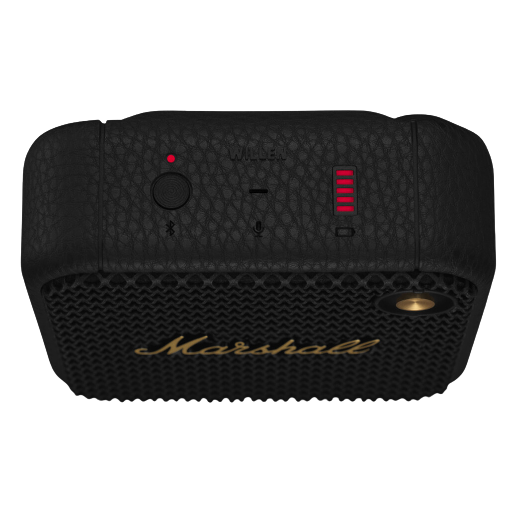 Portable Bluetooth Speaker Willen in Black and Brass Color with IP67 Water Proof Material.